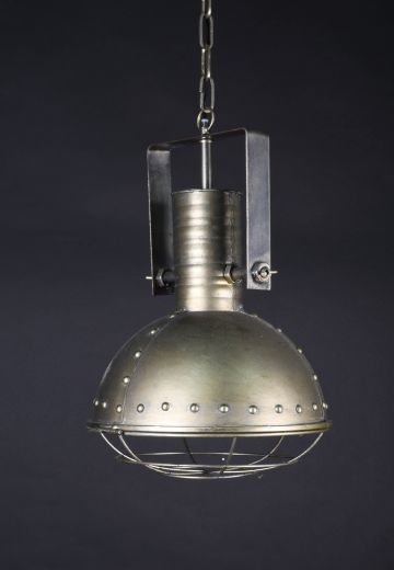 Antique Brass Industrial Hanging Fixture w/Cage