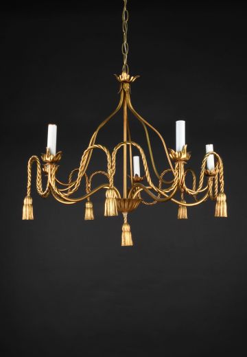 Brass Five Light Tassel Chandelier