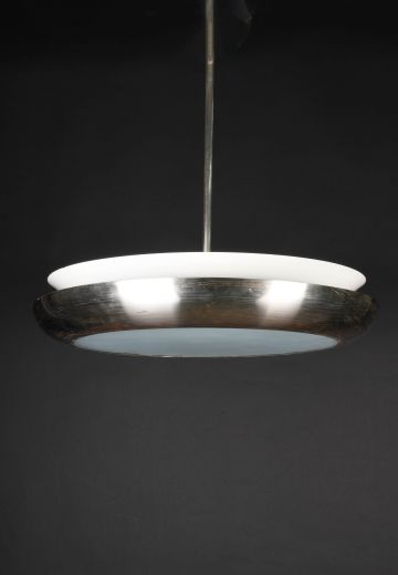 Nickel Hanging Pendant w/Glass Diffuser (One Textured, One Smooth)
