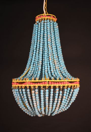 Blue, Red, & Yellow Beaded Basket Chandelier