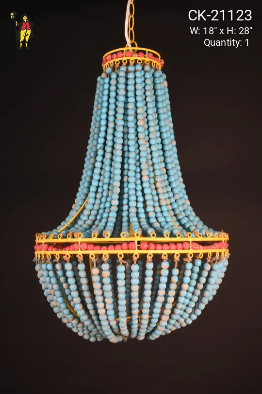 Blue, Red, & Yellow Beaded Basket Chandelier