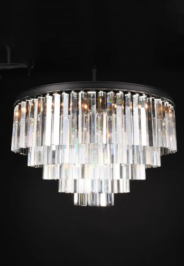 Contemporary Bronze & Crystal Drop Chandelier