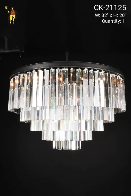 Contemporary Bronze & Crystal Drop Chandelier