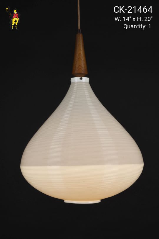 White Ribbed Plastic Mid Century Hanging Pendant
