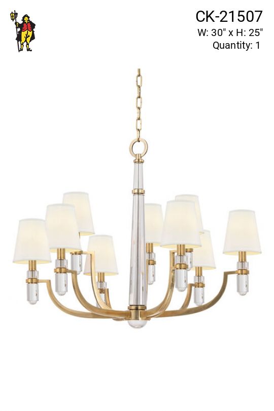 Brass & Glass Nine Light Chandelier