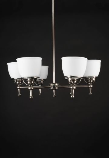 Modern Nickel & Glass Shaded Chandelier (On 24" Stem)