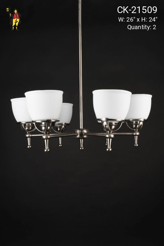 Modern Nickel & Glass Shaded Chandelier (On 24" Stem)