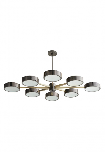 Black & Nickel Nine Light Modern Chandelier w/Glass Diffuser