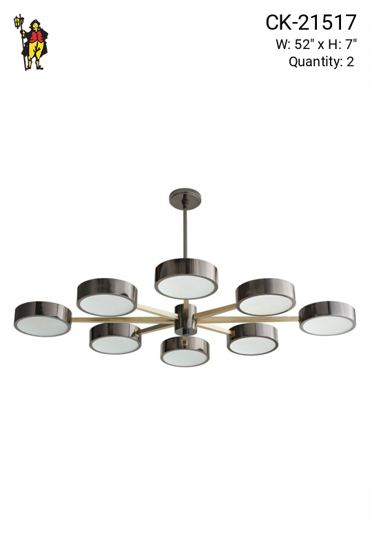 Black & Nickel Nine Light Modern Chandelier w/Glass Diffuser