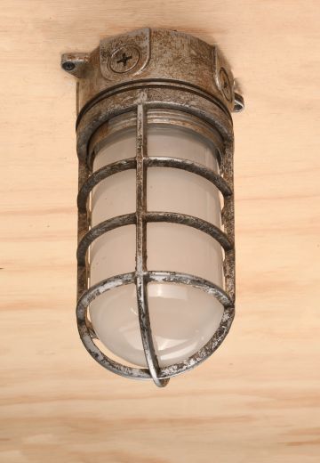 Distressed Metal Caged Vapor Proof Ceiling Mount Fixture