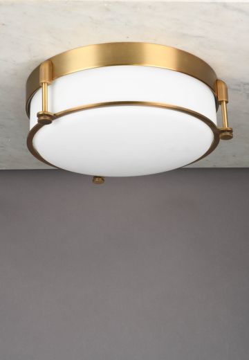 Antique Brass & Glass Flush Mount Fixture