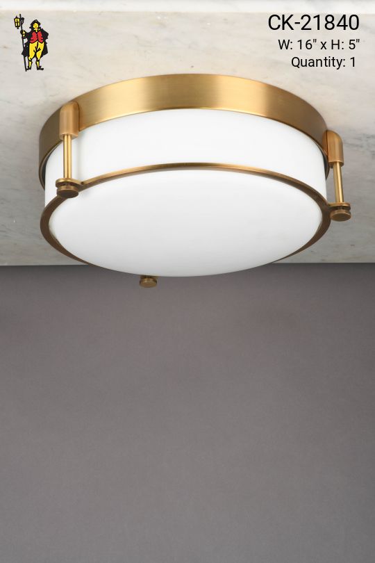 Antique Brass & Glass Flush Mount Fixture