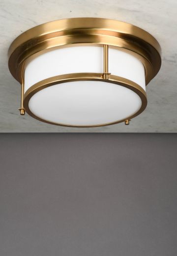 Glass & Antique Brass Flush Mount Fixture
