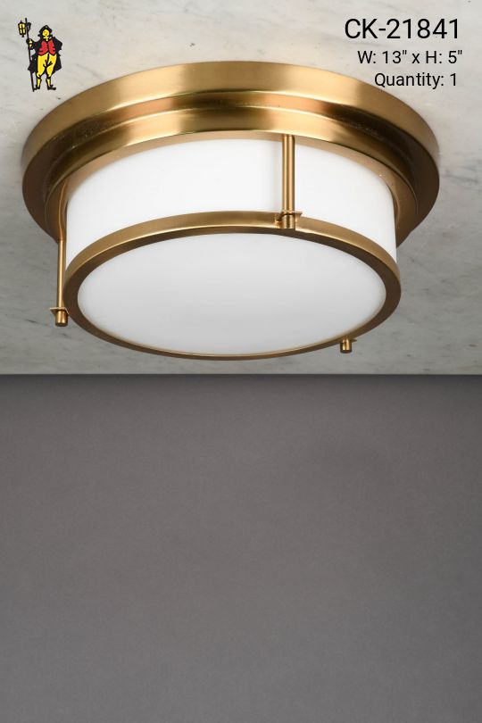 Glass & Antique Brass Flush Mount Fixture