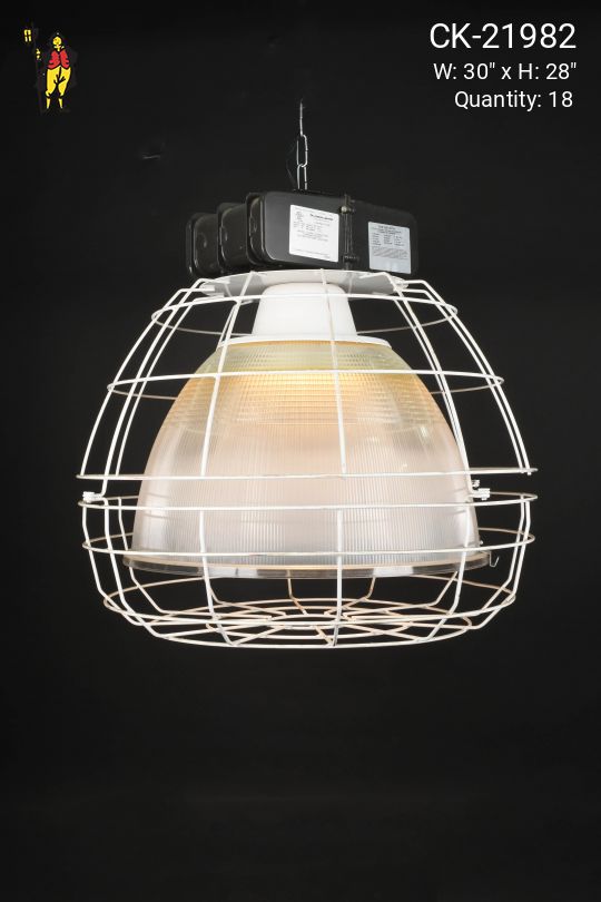 Large Halophane Style Caged Hanging Industrial Pendant