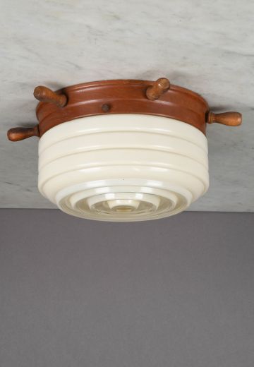 Wooden & Glass Ships Wheel Flush Mount Fixture