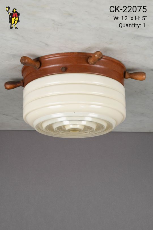 Wooden & Glass Ships Wheel Flush Mount Fixture