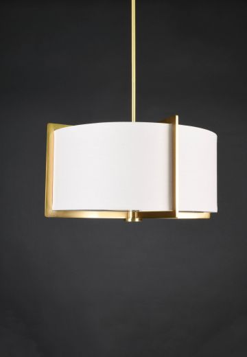 Hanging Brass Accented Gray Drum Shade Pendant (On 31" Stem)