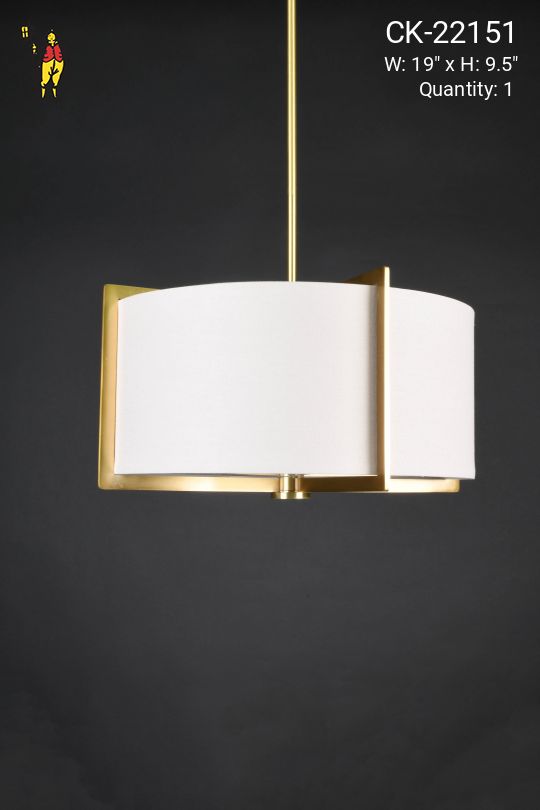 Hanging Brass Accented Gray Drum Shade Pendant (On 31" Stem)