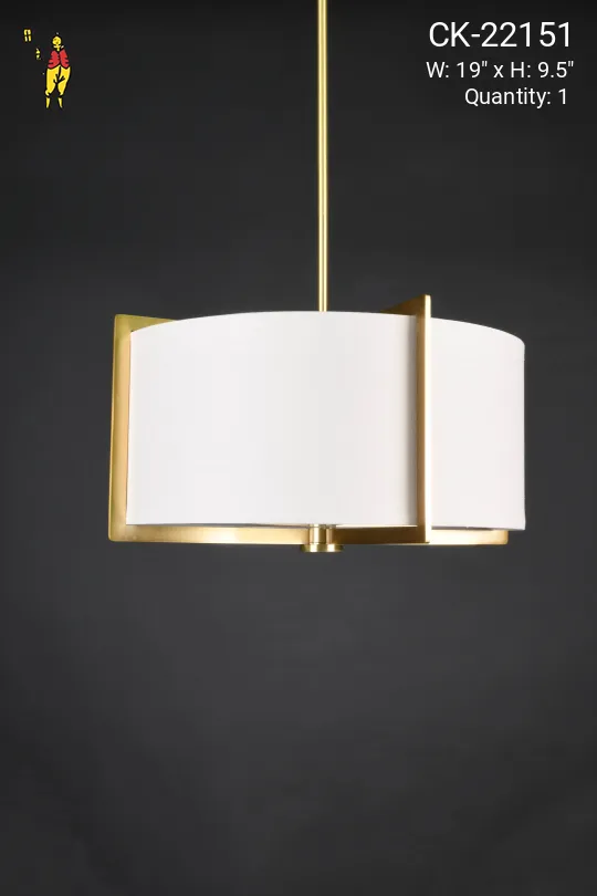 Hanging Brass Accented Gray Drum Shade Pendant (On 31" Stem)
