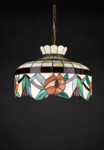 Floral Art Glass Traditional Hanging Pendant