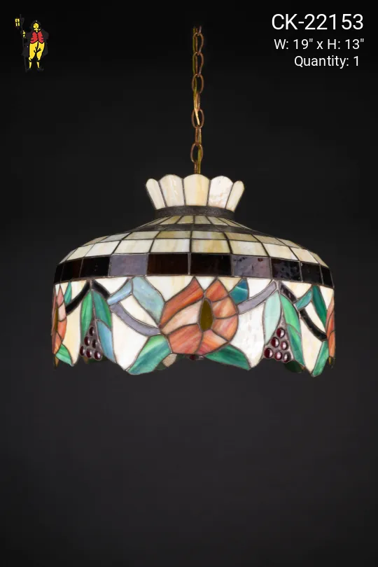 Floral Art Glass Traditional Hanging Pendant