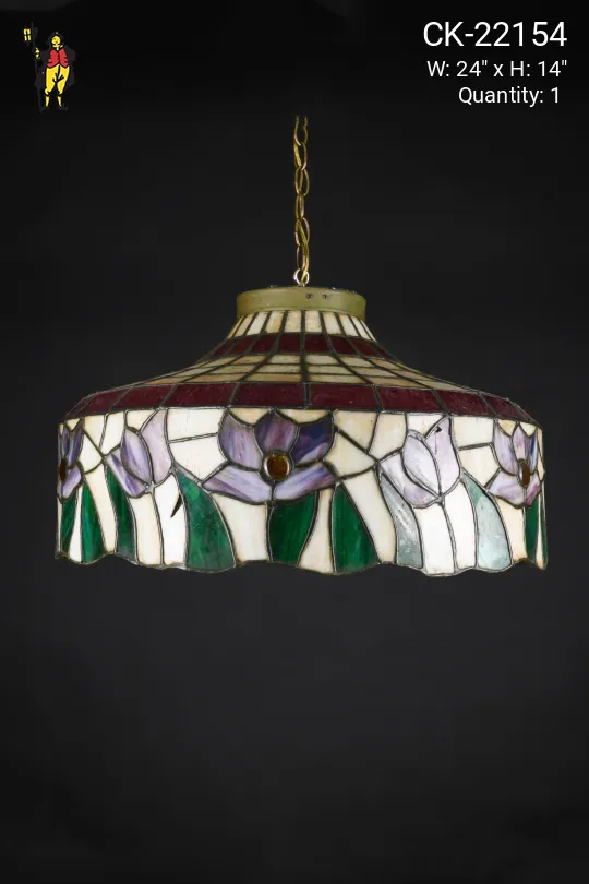 Distressed (Cracked/Chipped/Aged) Floral Hanging Slag Glass Pendant