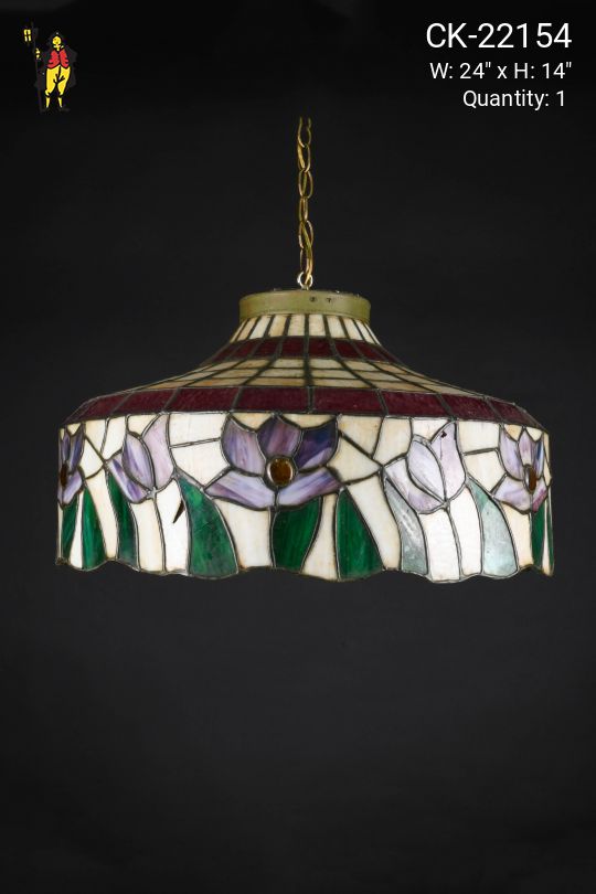 Distressed (Cracked/Chipped/Aged) Floral Hanging Slag Glass Pendant