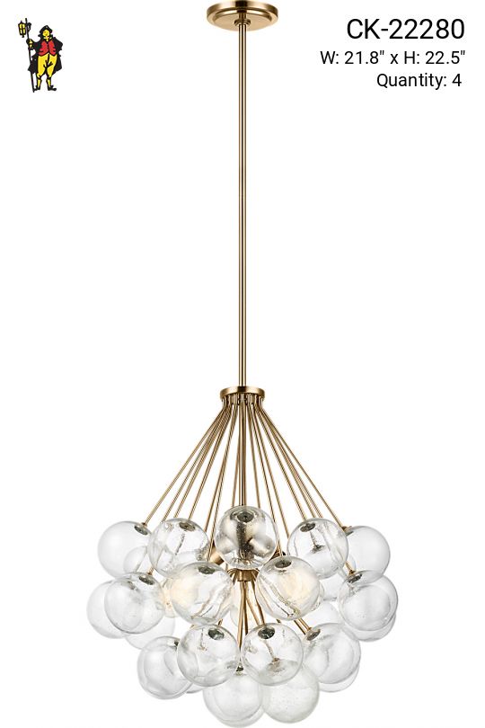 Brass Three Light & Thirty Globe Shade Contemporary Hanging Fixture