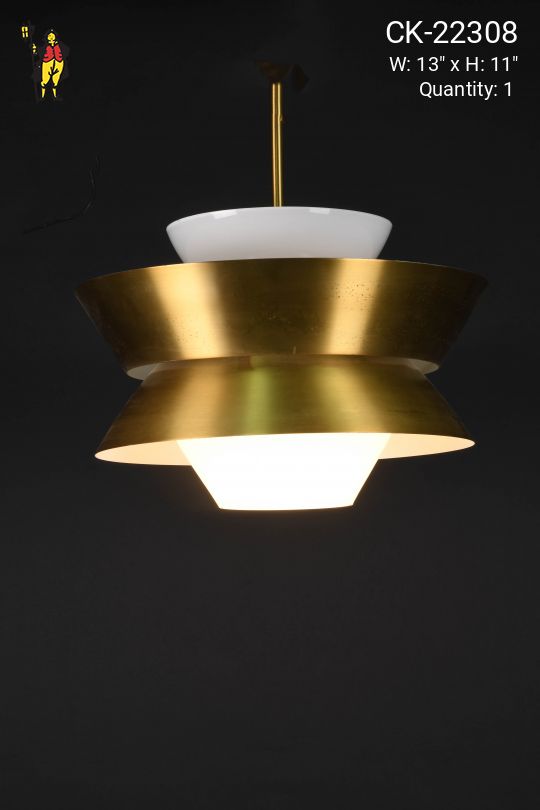Brass & White Glass Mid Century Modern Hanging Pendant