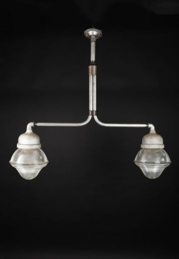 Linear Two Light Halophane Shaded Hanging Fixture