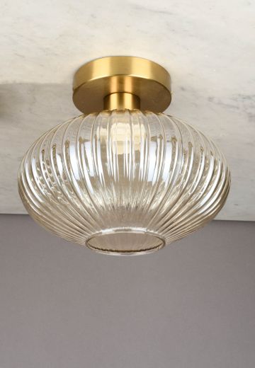 Ribbed Glass Semi Flush Hanging Fixture