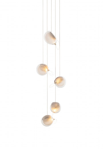 Modern Blown Glass Five Light Hanging Pendant