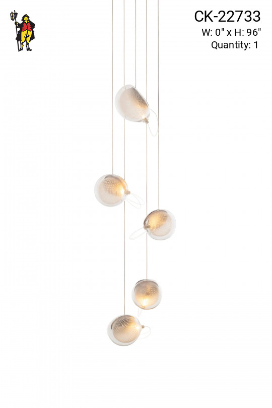 Modern Blown Glass Five Light Hanging Pendant