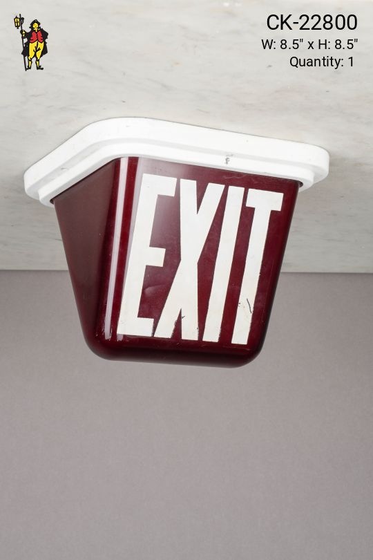 Red Double Sided Glass Ceiling Mount Exit Sign