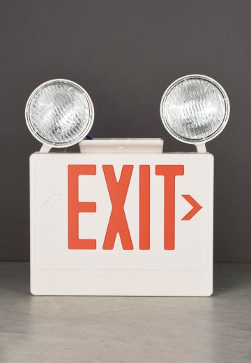 Plastic Double Sided Ceiling Mount Exit Sign w/Two Emergency Lights & Arrow