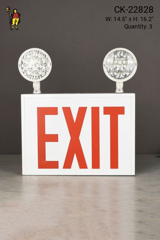Plastic Double Sided Ceiling Mount Exit Sign w/Two Emergency Lights