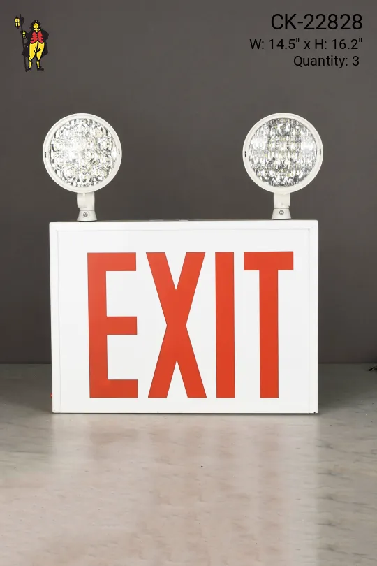 Plastic Double Sided Ceiling Mount Exit Sign w/Two Emergency Lights