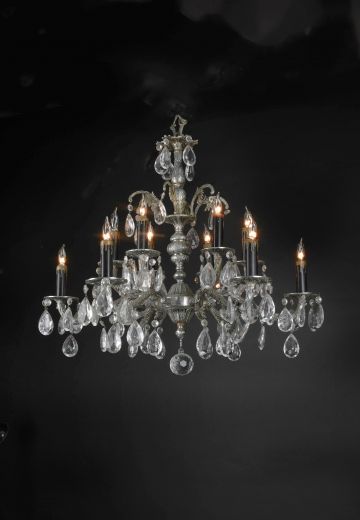 12 Light Candle Based Chandelier w/Crystal Drops