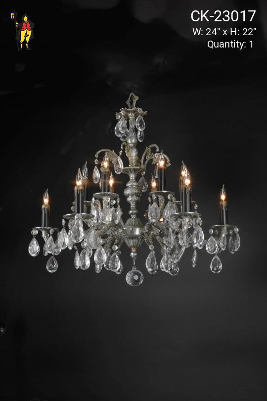 12 Light Candle Based Chandelier w/Crystal Drops