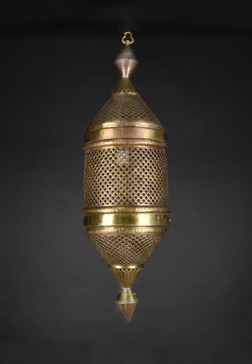 Pierced Antique Brass Moorish Hanging Lantern