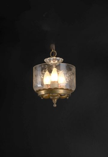 Small Etched Glass Three Candle Hanging Fixture
