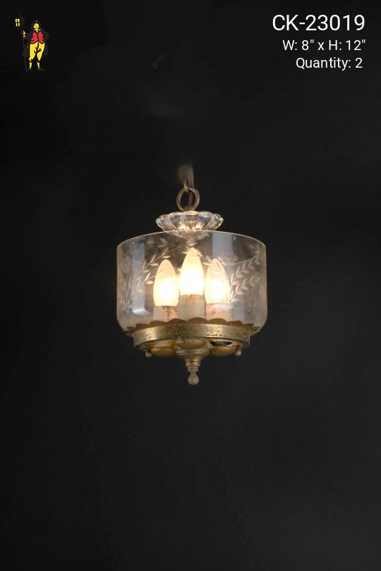 Small Etched Glass Three Candle Hanging Fixture
