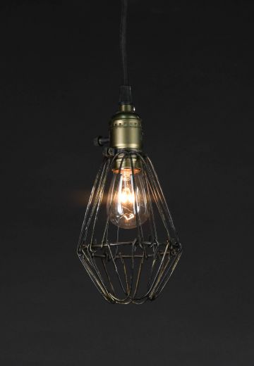Hanging Socket Exposed Bulb Pendant w/Black Cage