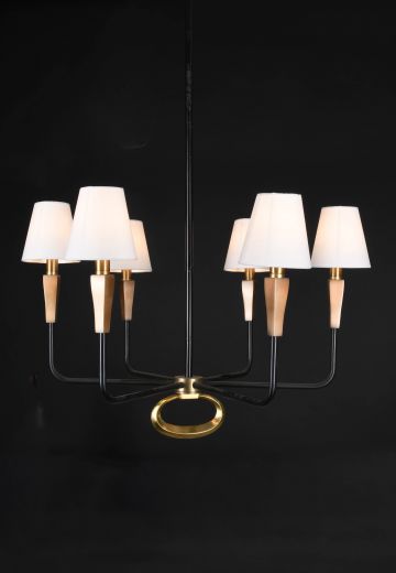 Black Six Light Formal Hanging Fixture w/Brass Accent