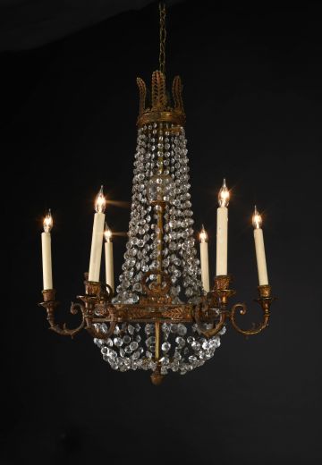 Six Light Crystal Basket Chandelier