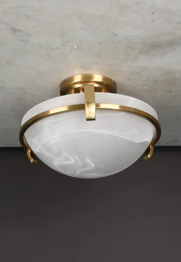 13" Alabaster & Brass Semi-Flush Fixture