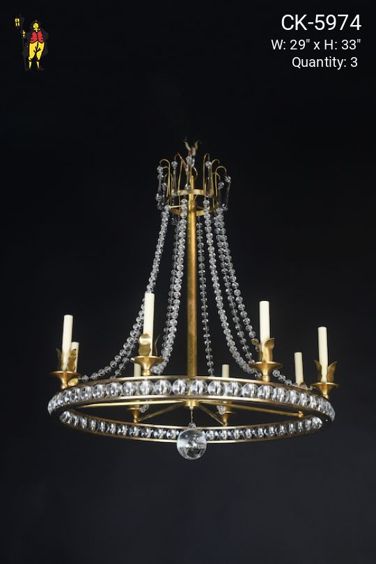Eight Candle Contemporary Brass & Glass Chandelier