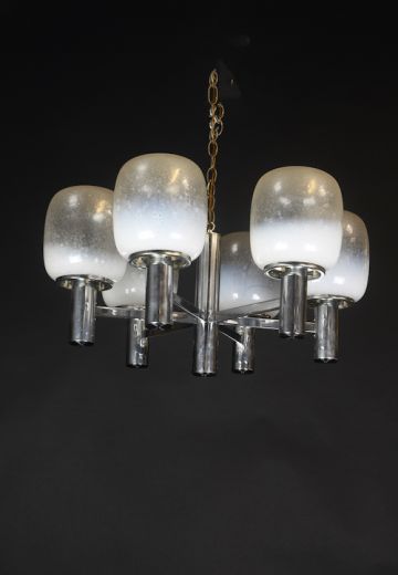 Post Modern Frosted Glass & Chrome Hanging Fixture