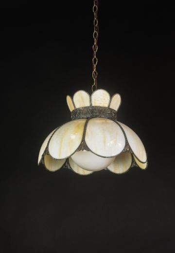 Hanging Art Glass Shade w/White Globe